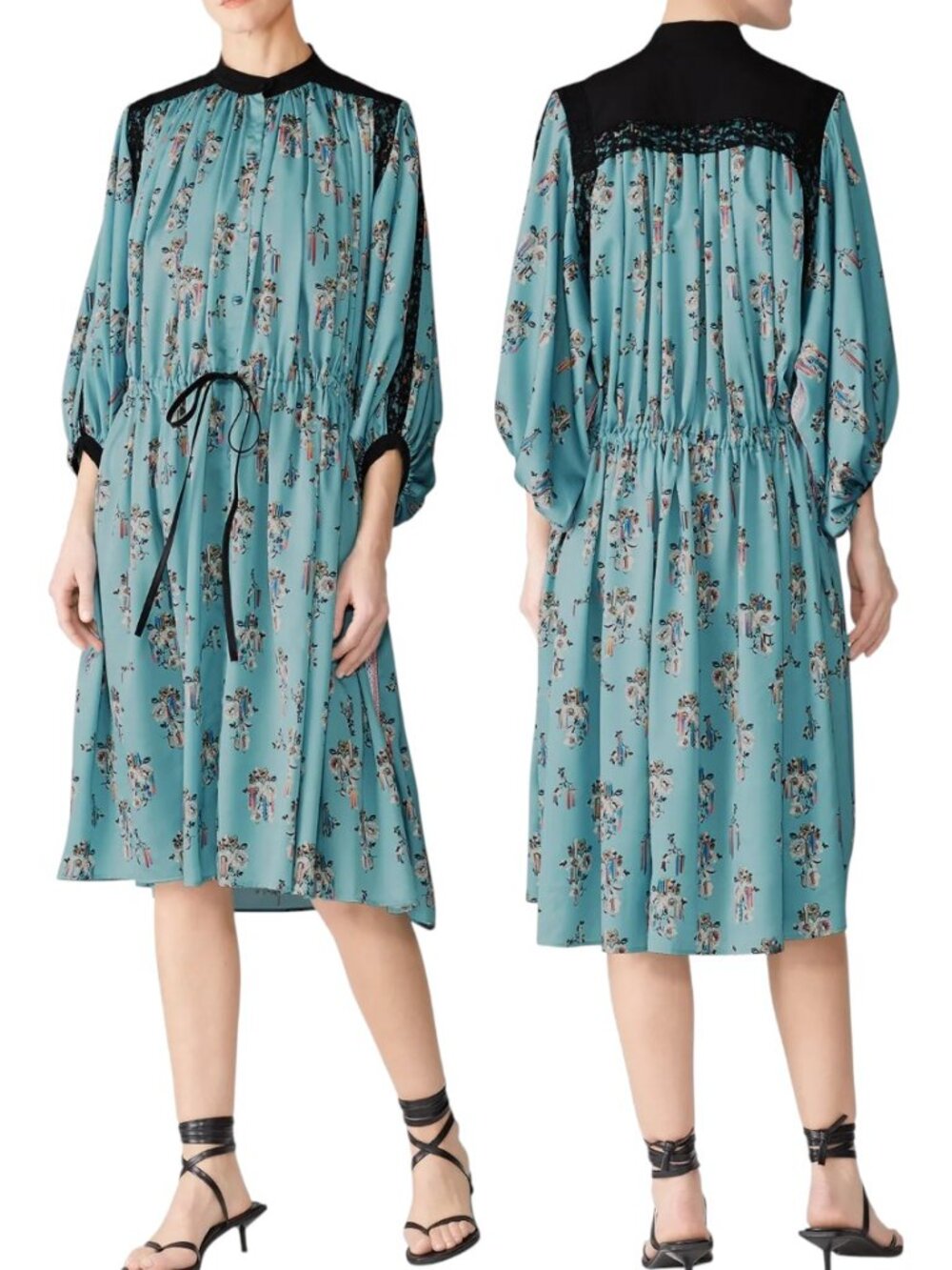 Koché Blue Floral Bat Sleeve Billowy Dress Women's Size 42 (US XL)